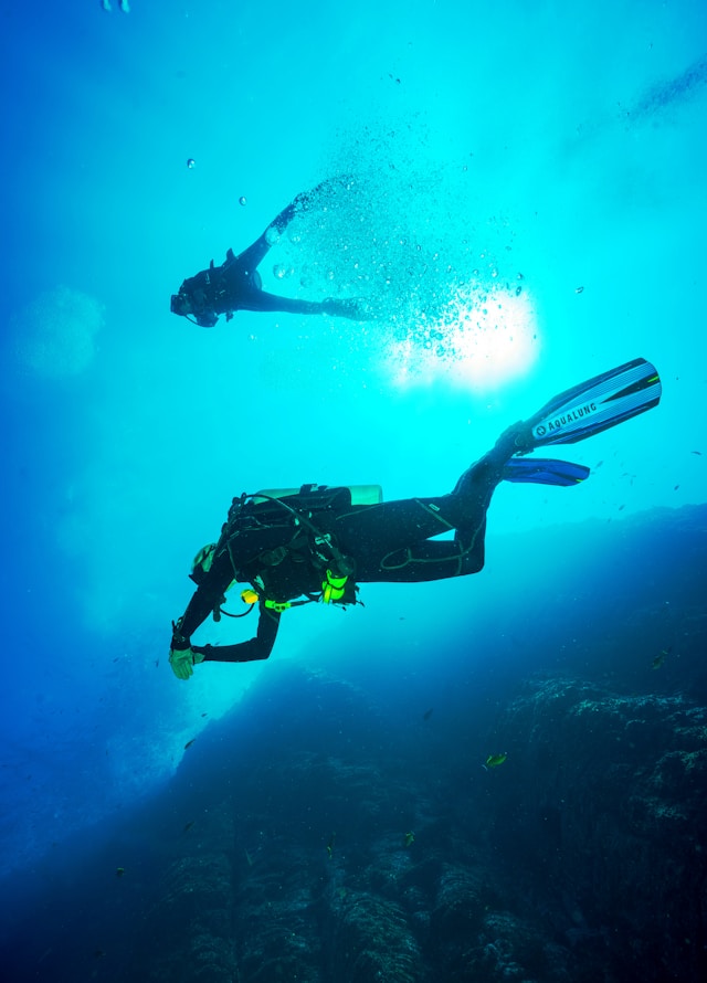 Dua orang sedang melakukan scuba dive